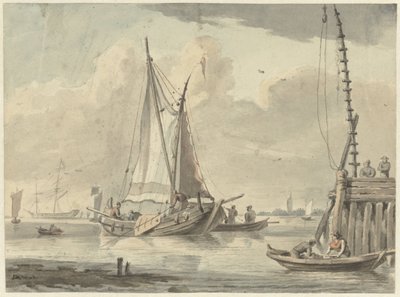 Segelfartyg på floden nära Dordrecht av Aert Schouman