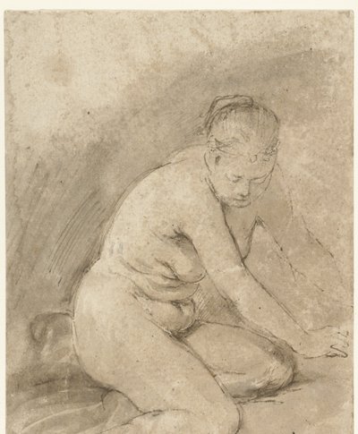Knästående kvinna naken med utsträckta armar av Aert de Gelder (attributed to)