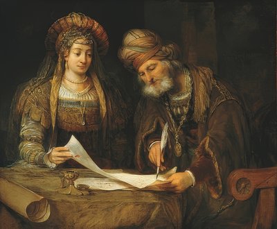 Ester och Mordechai. 1675 av Aernt de Gelder