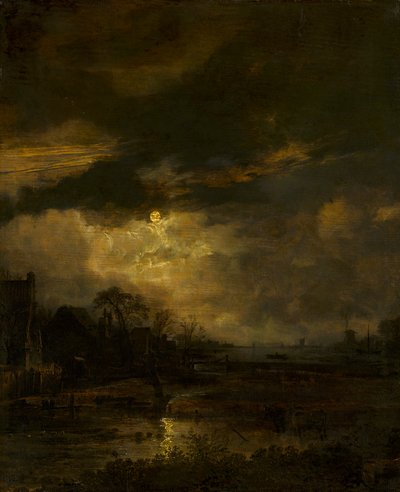 Landskap vid solnedgången av Aert van der Neer
