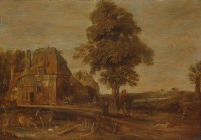 Landskap med ett värdshus av Aert van der Neer