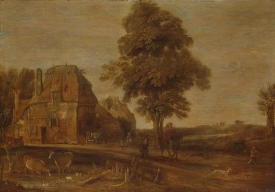 Landskap med värdshus av Aert van der Neer