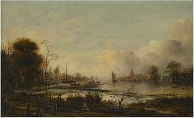 Flodlandskap med figurer av Aert van der Neer