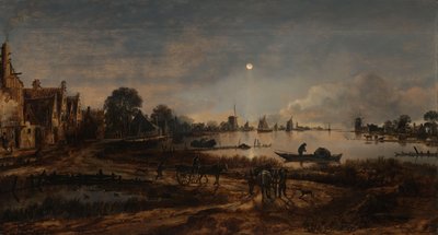 River View by Moonlight Landskap av månsken av Aert van der Neer