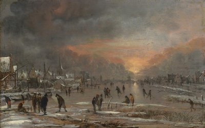 Sport på en frusen flod, förmodligen ca. 1660. av Aert van der Neer