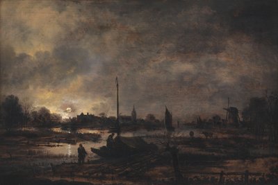 Månen som stiger över en by av Aert van der Neer