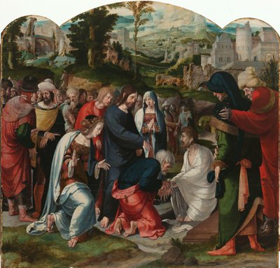 Lazarus uppståndelse Mittpanel av en triptyk med Lazarus upphöjelse av Aertgen Claesz van Leyden (attributed to)