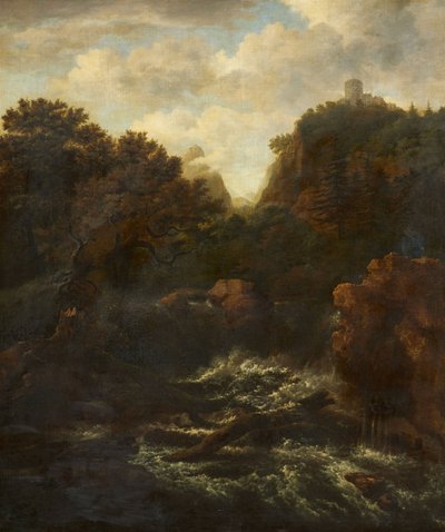 Bergslandskap med vattenfall av after Jacob van Ruisdael