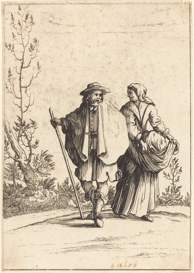 Tiggarpar, med landskap i bakgrunden av After Jacques Callot