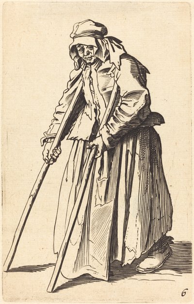 Tiggarkvinna med kryckor av After Jacques Callot