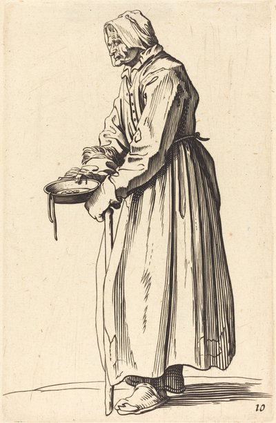 Tiggarkvinna med panna av After Jacques Callot