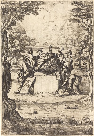 Frontispice for the Sacred Cosmologia (Titel med astrologer) av After Jacques Callot