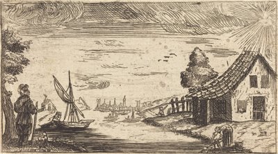 Landskap med figur och båt av After Jacques Callot