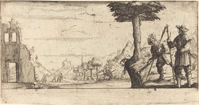 Landskap med två pilgrimer av After Jacques Callot