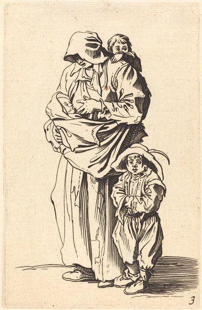 Mor och tre barn av After Jacques Callot