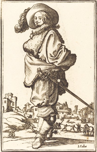 Adel man med pälsplastron av After Jacques Callot