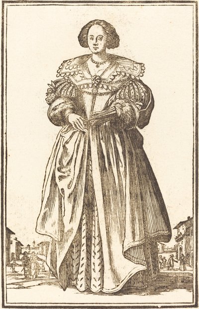 Adlig kvinna med fläkt av After Jacques Callot