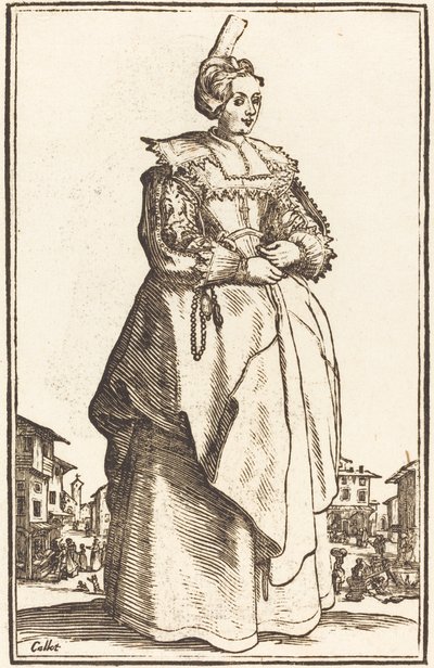 Ädlig kvinna med en liten hatt av After Jacques Callot