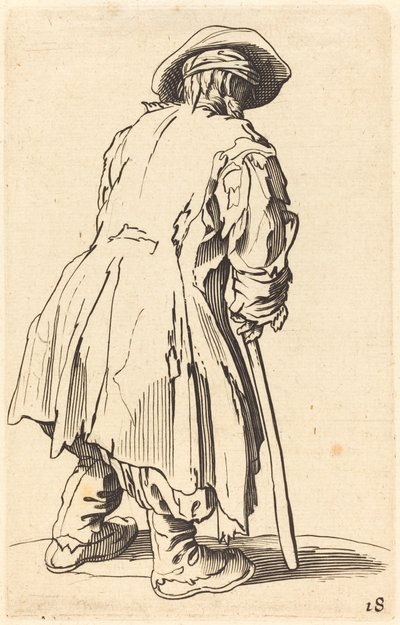 Gammal tiggare med en krycka av After Jacques Callot