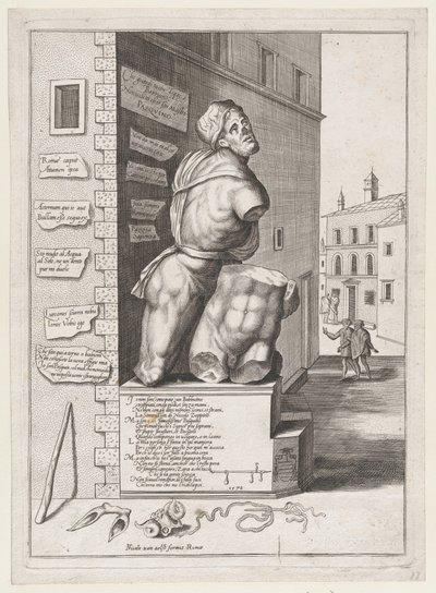 Staty av Pasquin i kardinal Ursinos hus, publicerad efter 1582., publicerad efter 1582. av After Nicolas Beatrizet.