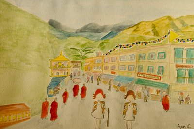 The Voyage, Dharamsala, 2015, akvarell på papper av Agnes Girardon