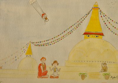 The Voyage, Kathmandu, 2015 , akvarell på papper av Agnes Girardon