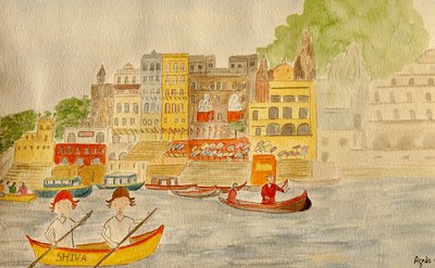 The Voyage, Varanasi, 2015 , akvarell på papper av Agnes Girardon