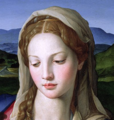 Helig familj med St. Anne och spädbarnet St. Johannes Döparen, c.1550 olja på paneldetalj av 82824 av Agnolo Bronzino