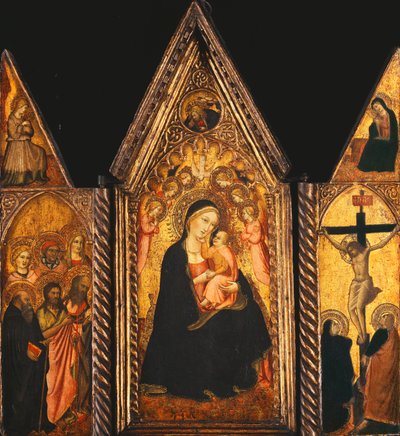 En bärbar triptyk med madonnan och barnet på tronen av änglar, av Agnolo Gaddi