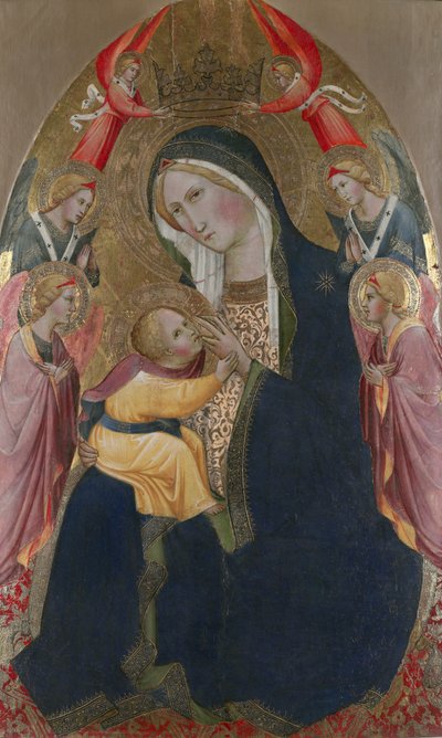 Ödmjukhetens Madonna med beundrande änglar (tempera och bladguld på panelen) av Agnolo Gaddi
