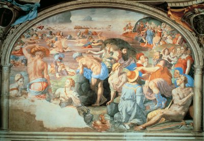 Korsning av Röda havet, fresk av Agnolo Bronzino (1503-1572). Palazzo Vecchio, Florens. Italien av Agnolo Bronzino