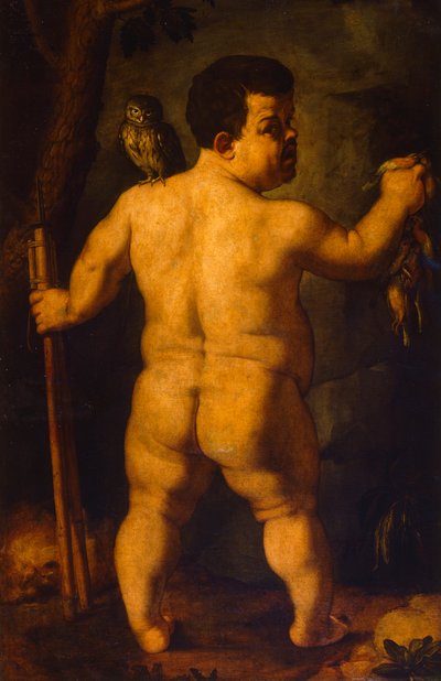 Dubbelporträtt av dvärgen Morgante: hel vy bakifrån (olja på duk) av Agnolo Bronzino
