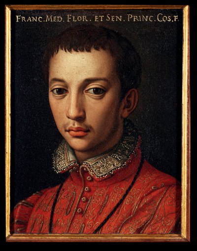 Porträtt av Francois I av Medici (Francesco I de Medici) (1541-1587) Ung pojke Målning av Allori Angelo di Cosimo dit Bronzino (1503-1572) 1500-talet Sön 15x12 cm Palace Medici-Riccardi (Medici Riccardi) Florens av Agnolo Bronzino