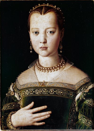 Porträtt av Maria de Medici (olja på duk av Agnolo Bronzino
