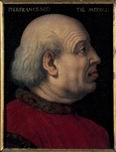 Porträtt av Pierfrancesco di Lorenzo de Medicis den äldre (1430-1476) (Porträtt av Pierfrancesco de Medici den äldre italiensk bankir och diplomat, en medlem av House of Medici i Florens) Målning av Bronzino (Agnolo di Cosimo) (1503-1572) Mått 15x12 cm av Agnolo Bronzino