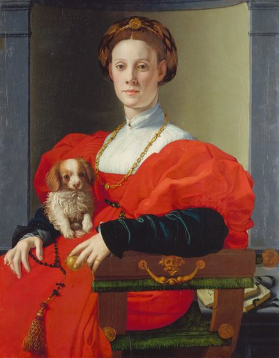 Porträtt av en rödklädd dam , ca 1533 (blandteknik på poppel) av Agnolo di Cosimo Bronzino