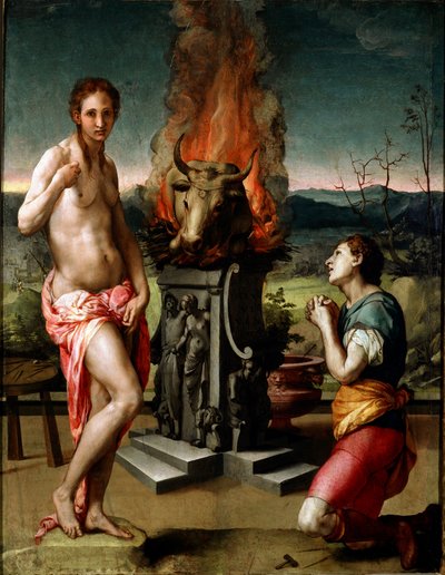 Pygmalion och Galatee (eller Galathee) Målning av Agnolo di Cosimo di Mariano i Il Bronzino (1502-1572) 1529-1530 Sön. 81x63 cm Florens, Galleria degli Uffizi (Uffizimuseet) av Agnolo Bronzino