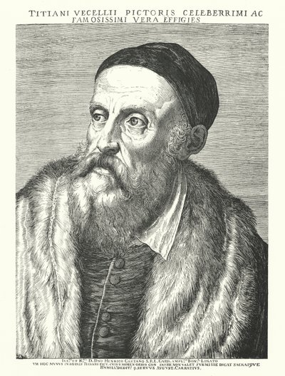 Tizian, italiensk renässanskonstnär (gravyr) av Agostino (after) Carracci