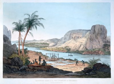 Exteriör vy av de två templen i Ybsambul, Egypten, 1820 av Agostino Aglio