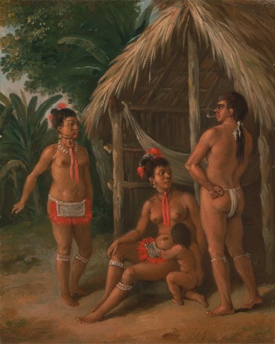 En Carib-familj på Leewardöarna utanför en hydda, ca. 1780. av Agostino Brunias