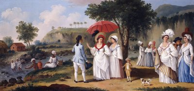 Mulatkvinnor på stranden av floden Roseau, Dominica, av Agostino Brunias