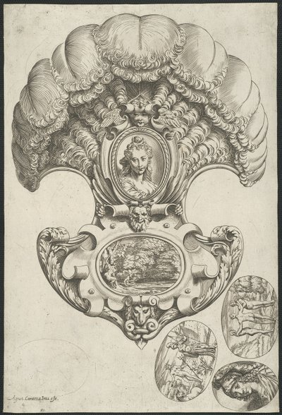 Ett huvudstycke i form av en fläkt av Agostino Carracci