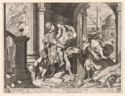 Aeneas och hans familj flyr från Troja av Agostino Carracci