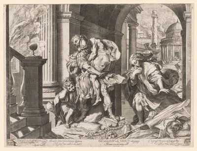 Aeneas och hans familj flyr från Troja, 1595. av Agostino Carracci