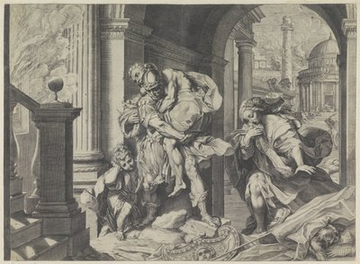 Aeneas flyr med sin familj från Troja av Agostino Carracci