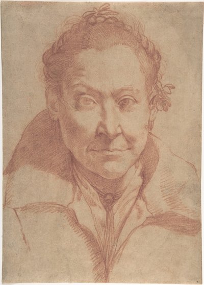 Bystporträtt av en kvinna (framsida); byststudie av en flicka (baksida) av Agostino Carracci