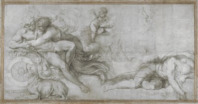 Cephalus buren av Aurora i sin vagntecknad serie för en fresk i Galleriet i Palazzo Farnese, Rom, ca. 1599 av Agostino Carracci