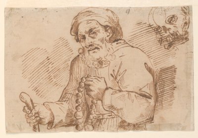 Halvlång skiss av en äldre pilgrim av Agostino Carracci