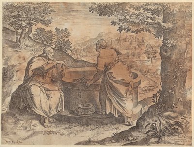 Jesus och samarierkvinnan av Agostino Carracci