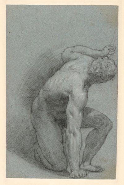 Knäböjande figur (recto); liggande figur (verso) av Agostino Carracci